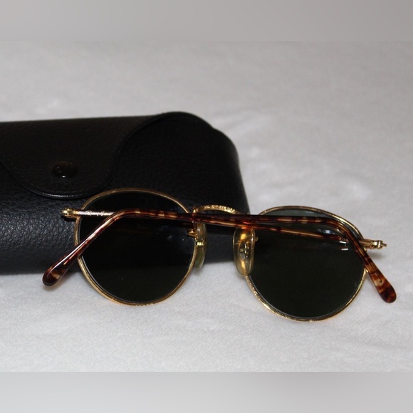 Vintage B&L Sunglasses Round Metal Gold / Black - Picture 3 of 4